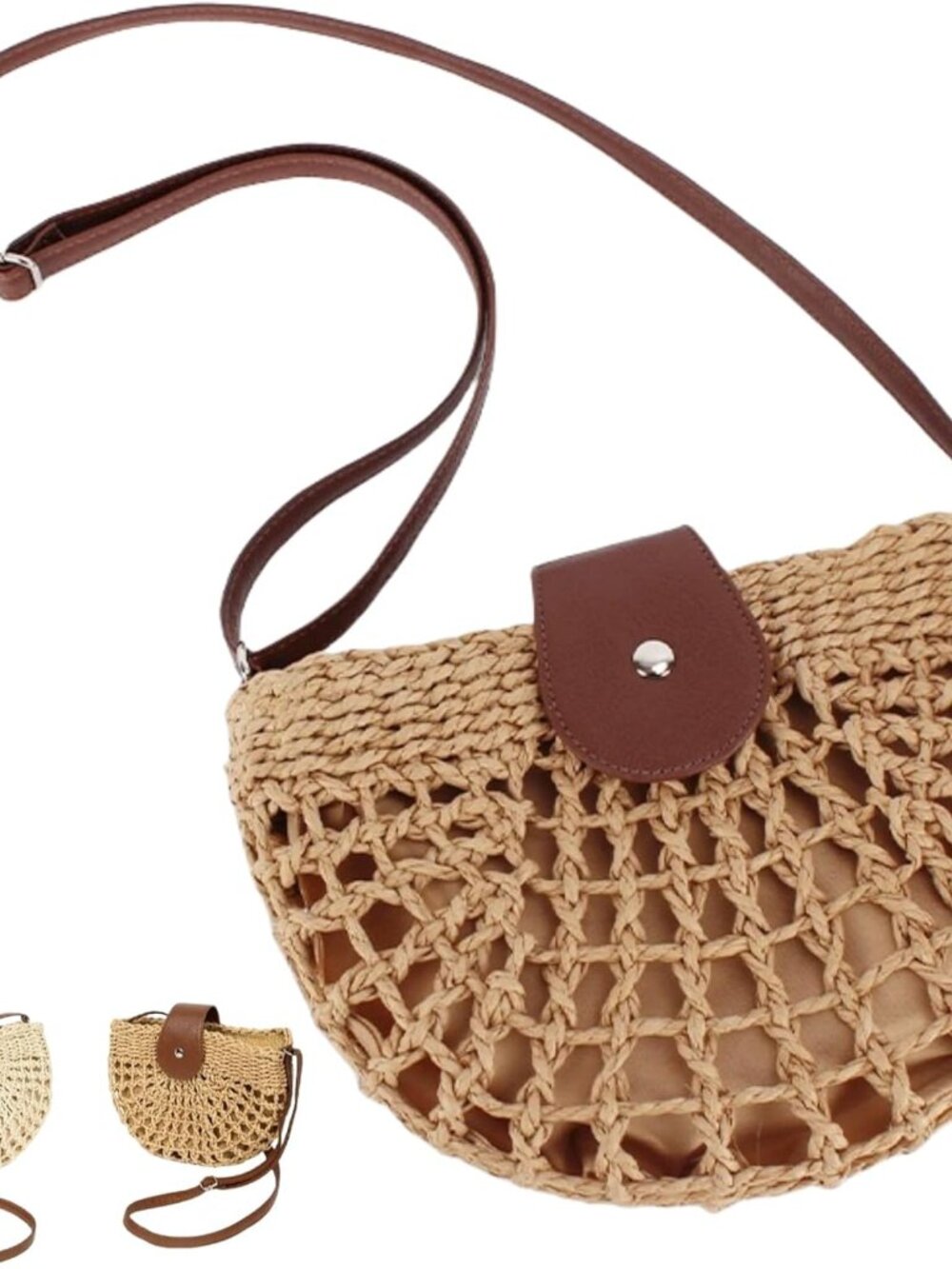 Straw Crossbody Bags for Women Trendy Boho Semicircular Shape Hollow Out Bag Chi - Picture 1 of 7